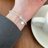 925 Silver Good Luck Smiley Bracelet Hand Beaded Elastic Rope DIY Bracelets