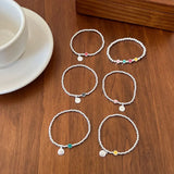 925 Silver Good Luck Smiley Bracelet Hand Beaded Elastic Rope DIY Bracelets