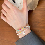 925 Silver Good Luck Smiley Bracelet Hand Beaded Elastic Rope DIY Bracelets