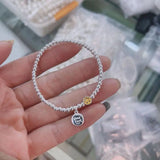 925 Silver Good Luck Smiley Bracelet Hand Beaded Elastic Rope DIY Bracelets
