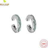 925 Silver Green Enamel C Shape Clip Earrings Platinum Plating