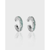 925 Silver Green Enamel C Shape Clip Earrings Platinum Plating