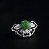 925 Silver Green Jade Butterfly Brooch for Women Hanfu