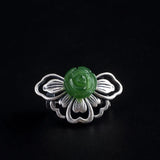 925 Silver Green Jade Butterfly Brooch for Women Hanfu
