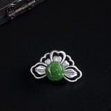 925 Silver Green Jade Butterfly Brooch for Women Hanfu