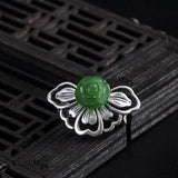 925 Silver Green Jade Butterfly Brooch for Women Hanfu