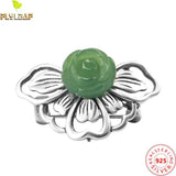 925 Silver Green Jade Butterfly Brooch for Women Hanfu