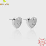 925 Silver Heart Stud Earrings Platinum Plating Sweet Femme Accessories