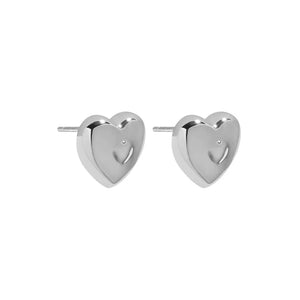 925 Silver Heart Stud Earrings Platinum Plating Sweet Femme Accessories