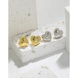 925 Silver Heart Stud Earrings Platinum Plating Sweet Femme Accessories