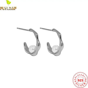 925 Silver Irregular Half Circle Stud Earrings Women Jewelry