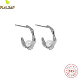 925 Silver Irregular Half Circle Stud Earrings Women Jewelry