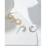 925 Silver Irregular Half Circle Stud Earrings Women Jewelry