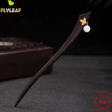 925 Silver Jade Bead Flowers Ebony Hair Sticks Hanfu Hairpin