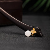 925 Silver Jade Bead Flowers Ebony Hair Sticks Hanfu Hairpin
