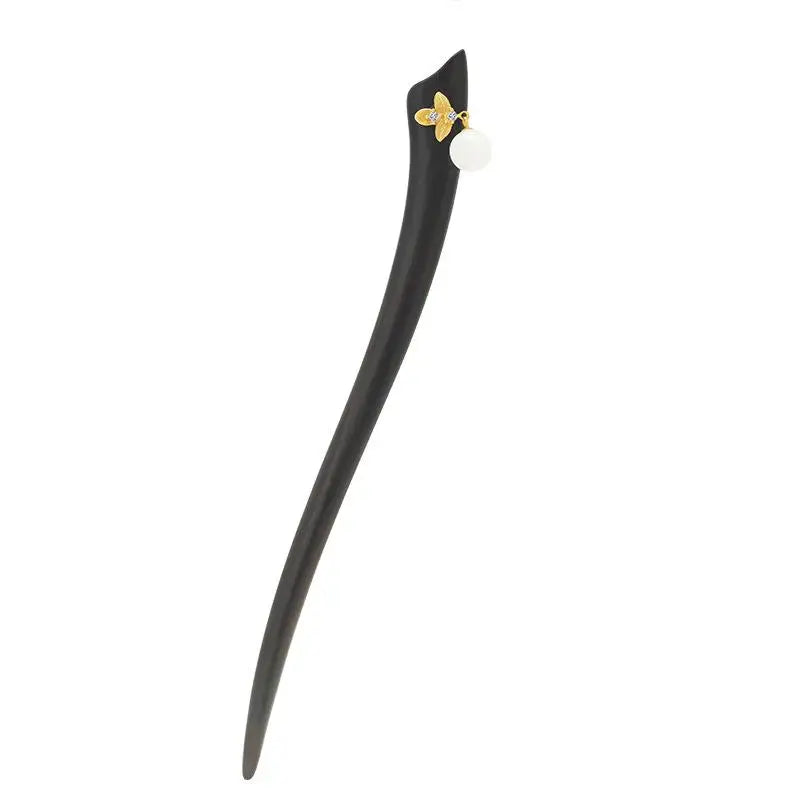 925 Silver Jade Bead Flowers Ebony Hair Sticks Hanfu Hairpin