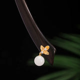 925 Silver Jade Bead Flowers Ebony Hair Sticks Hanfu Hairpin