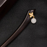925 Silver Jade Bead Flowers Ebony Hair Sticks Hanfu Hairpin