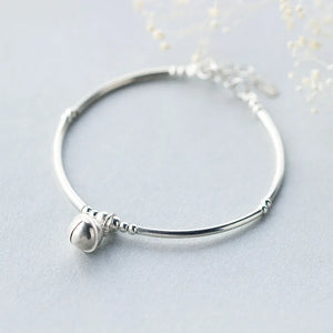 925 Sterling Silver Jingle Bell Bangle Bracelet with Lucky Beads