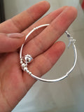 925 Sterling Silver Jingle Bell Bangle Bracelet with Lucky Beads