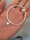 925 Sterling Silver Jingle Bell Bangle Bracelet with Lucky Beads