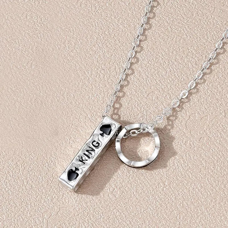 925 Sterling Silver King Queen Couple Necklace Men Women Gift