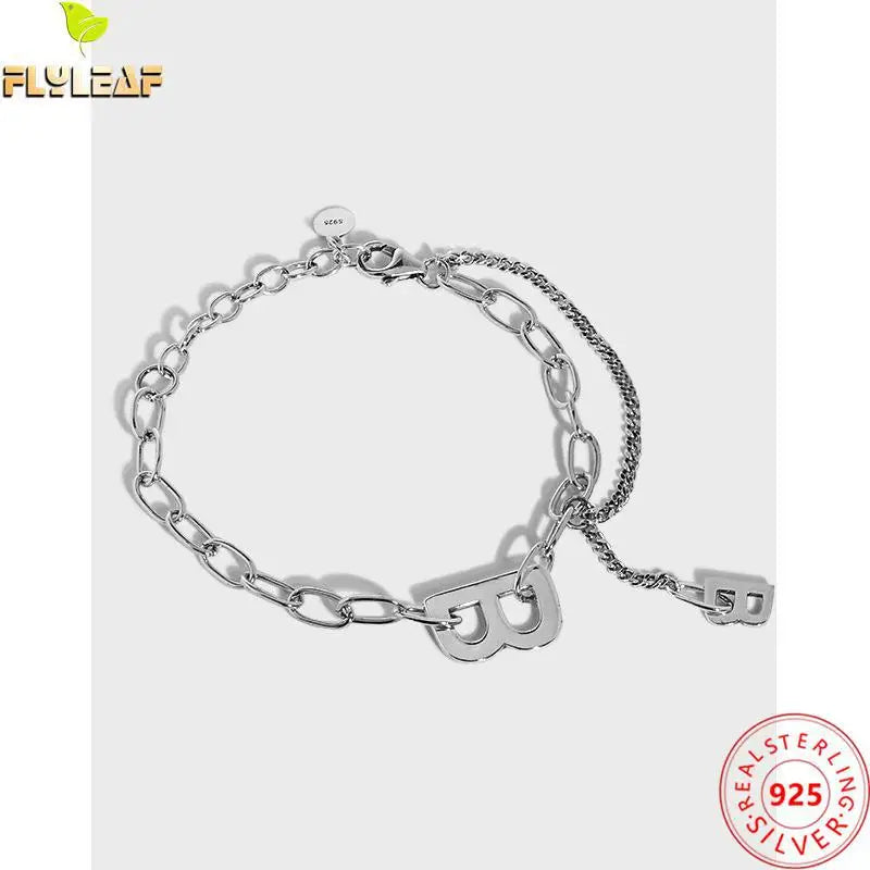 925 Sterling Silver Letter B Chain Bracelet Original Design Female Accessories
