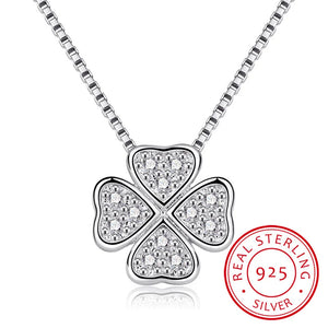 925 Silver Love Clover Pendant Choker Necklace for Women