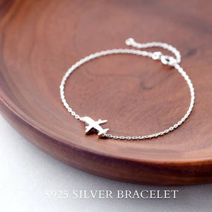 925 Sterling Silver Matte Aircraft Plane Chain Bracelet for Women