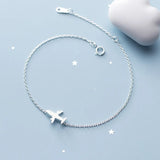925 Sterling Silver Matte Aircraft Plane Chain Bracelet for Women