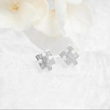 925 Sterling Silver Matte Jigsaw Puzzle Stud Earrings for Women