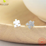 925 Sterling Silver Matte Jigsaw Puzzle Stud Earrings for Women