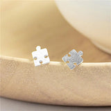 925 Sterling Silver Matte Jigsaw Puzzle Stud Earrings for Women