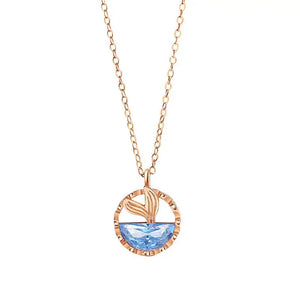 Sterling Silver Mermaid Tail Pendant Necklace Rose Plating Zircon