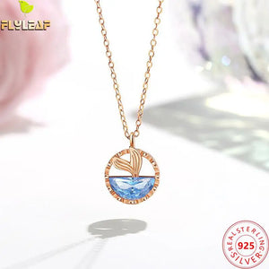 Sterling Silver Mermaid Tail Pendant Necklace Rose Plating Zircon