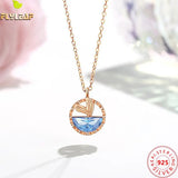 Sterling Silver Mermaid Tail Pendant Necklace Rose Plating Zircon