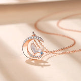 925 Sterling Silver Moon Fish Tail Pendant Necklace Women