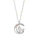 925 Sterling Silver Moon Fish Tail Pendant Necklace Women