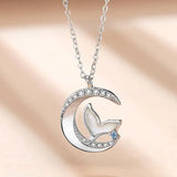 925 Sterling Silver Moon Fish Tail Pendant Necklace Women