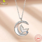 925 Sterling Silver Moon Fish Tail Pendant Necklace Women