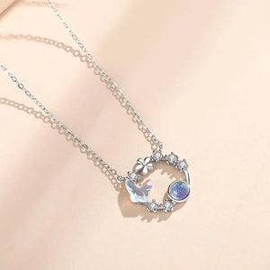 925 Silver Moonstone Butterfly Pendant Necklace Rose Plating