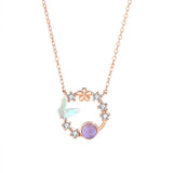 925 Silver Moonstone Butterfly Pendant Necklace Rose Plating