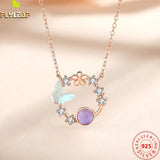 925 Silver Moonstone Butterfly Pendant Necklace Rose Plating