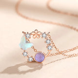 925 Silver Moonstone Butterfly Pendant Necklace Rose Plating