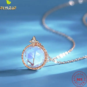 Moonstone Star Rays Pendant Necklace Sterling Silver Rose Plating