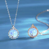 Moonstone Star Rays Pendant Necklace Sterling Silver Rose Plating