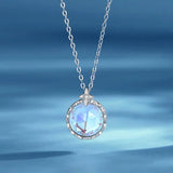 Moonstone Star Rays Pendant Necklace Sterling Silver Rose Plating