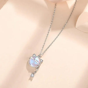 925 Silver Moonstone Cat Pendant Necklace Rose Plated
