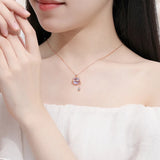 925 Silver Moonstone Cat Pendant Necklace Rose Plated