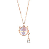 925 Silver Moonstone Cat Pendant Necklace Rose Plated